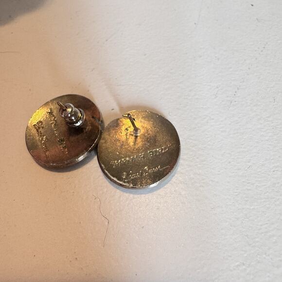 Stunning Vintage Laurel Burch Mynah Bird Black Enamel Disc Earrings - Picture 4 of 6